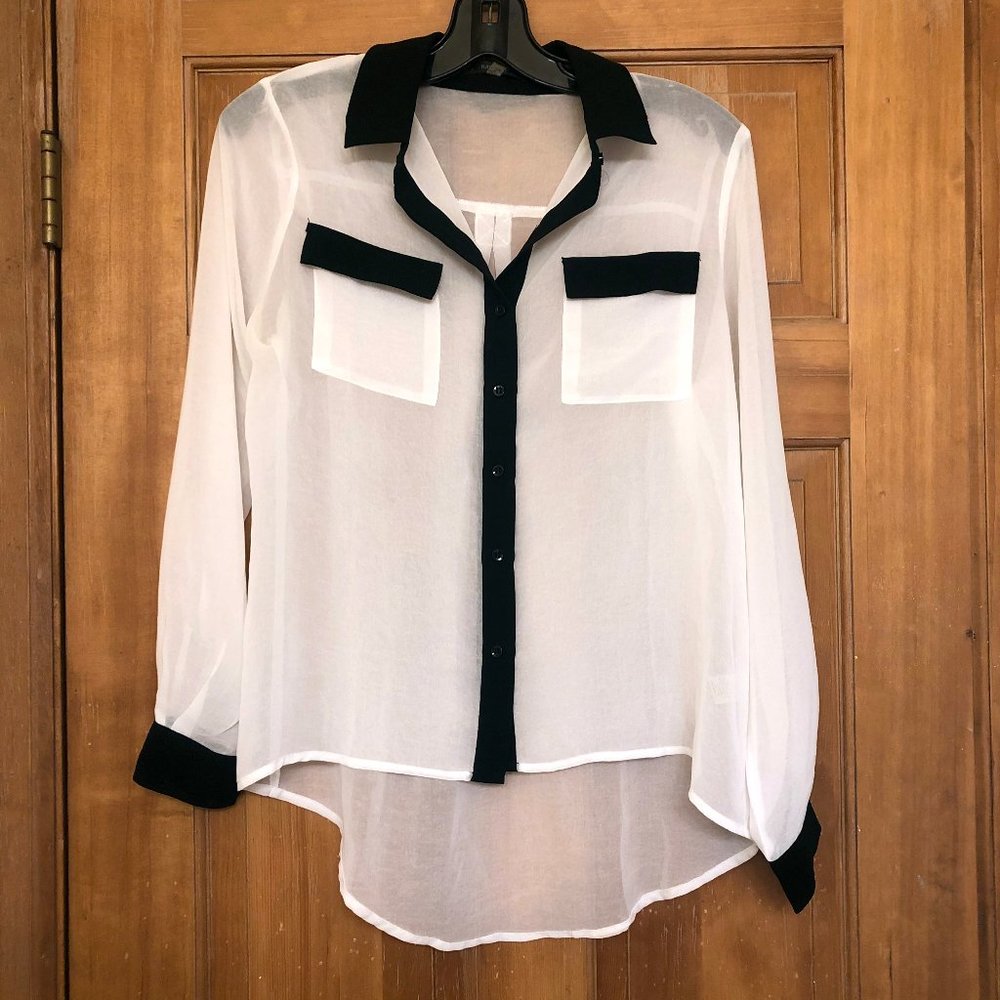 Sheer Black and White Button Down Top